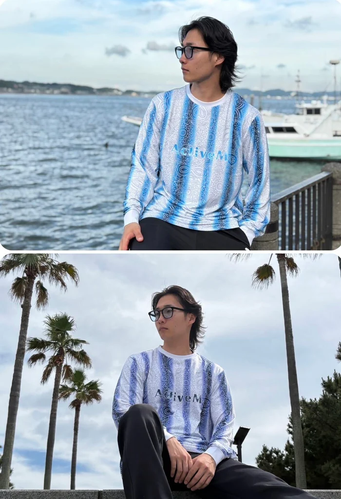 ストライプ柄ストレッチロングTシャツ